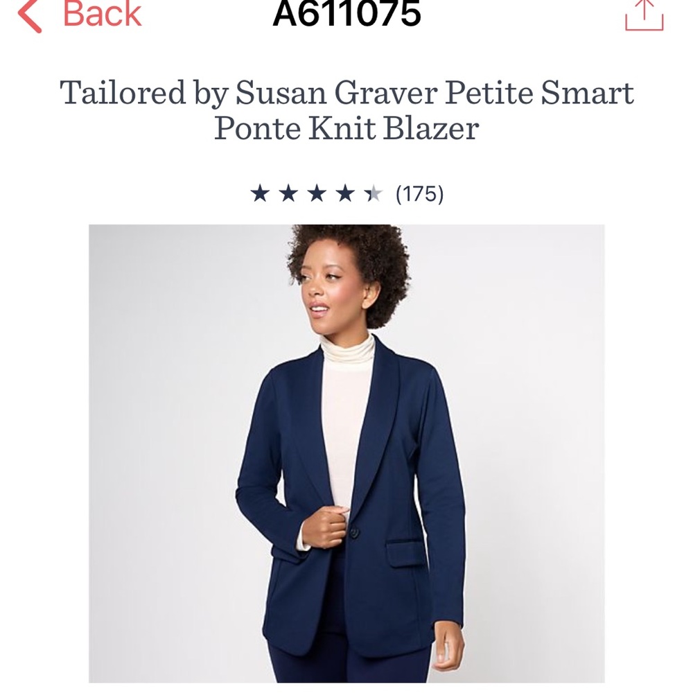 Tailored by Susan Graver Smart Ponte Knit Blazer, Petite XL, Navy